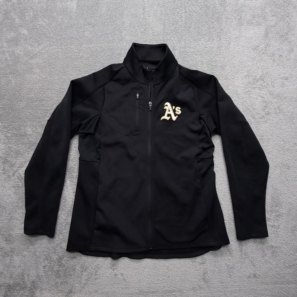 Oakland A's Antigua Jacket Womens L Black Baseball Full Zip Softshell Slim